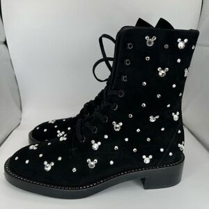 Disney X Stuart Weitzman Size 6.5 Sondra Black Bootie W/Swarovski Mickey Mouse